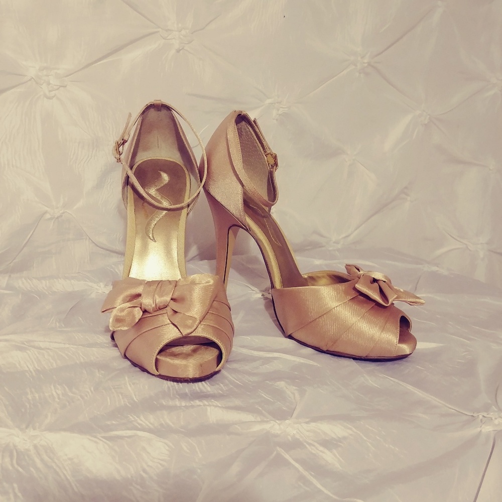 Gold satin pumps